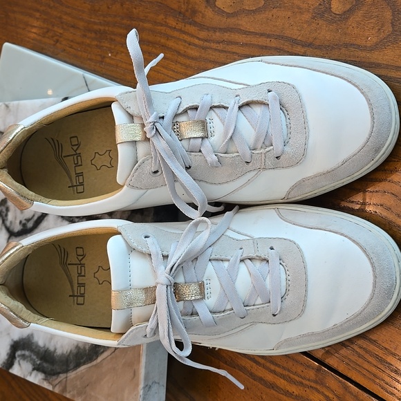 Dansko Shoes - Dansko Josey White Rose Gold Leather Suede Trim Women's Sneakers Size 41